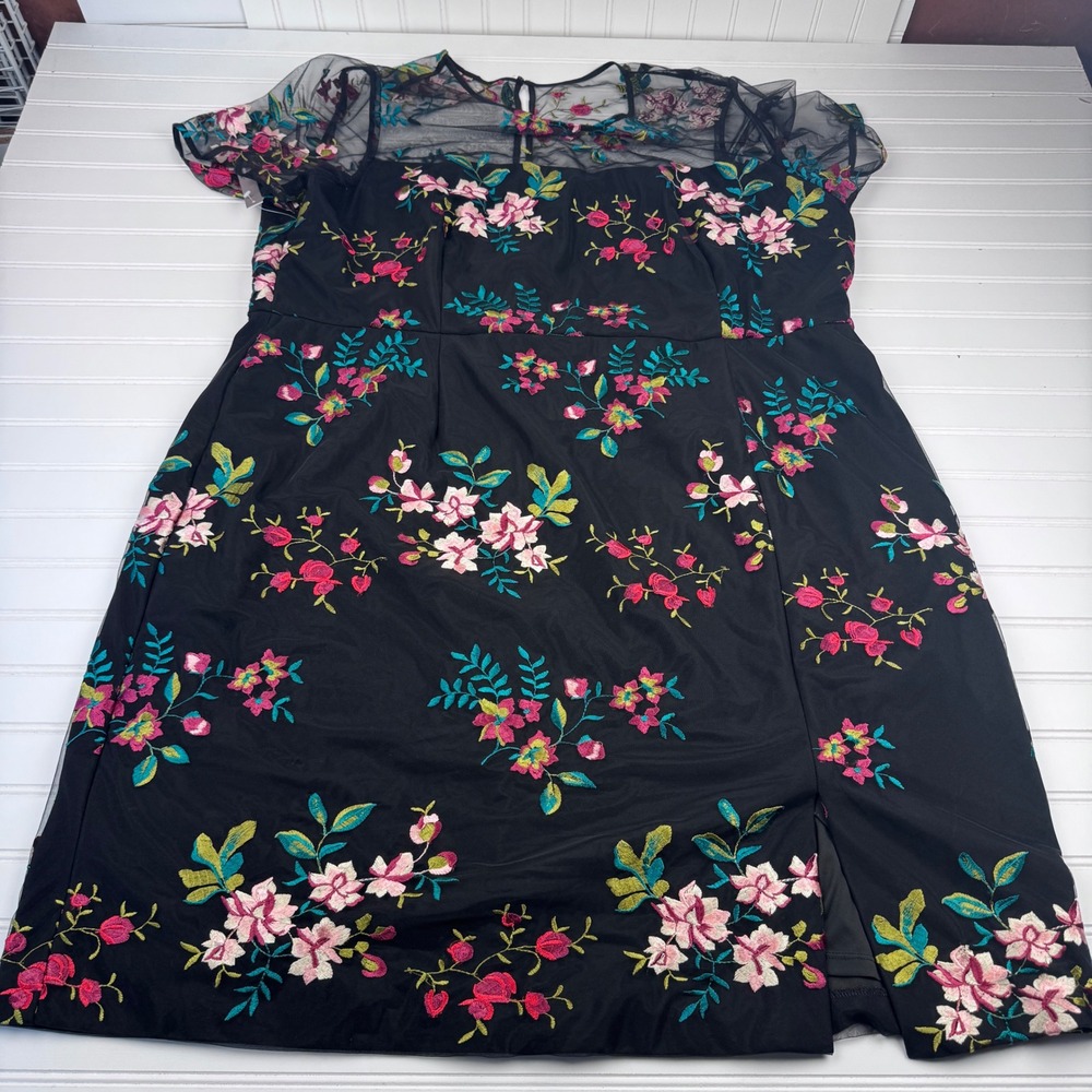 NEW Hutch Anthropologie Women's Plus 26W Black Floral Embroidery Dress